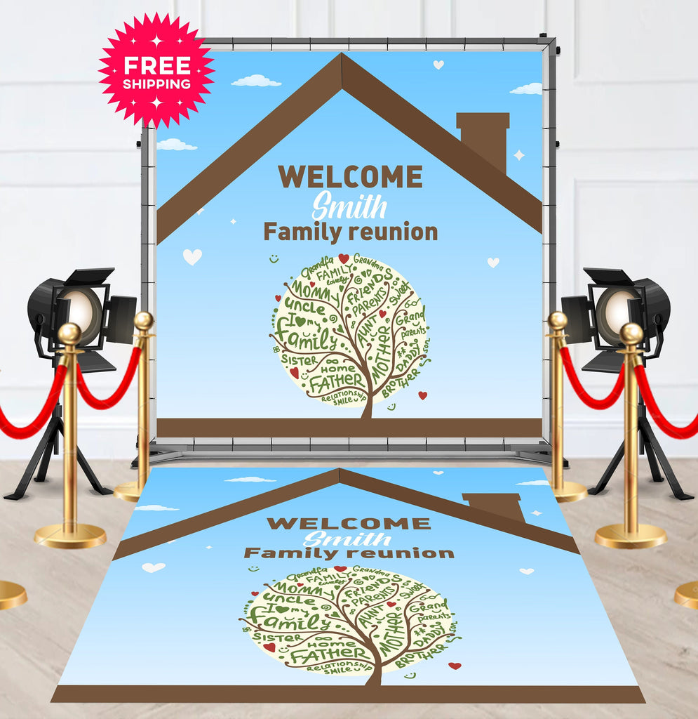 Black and White Family Reunion Floor Decal Runner Design, Party Floor Decal, Custom high quality Removable Vinyl Floor Sticker, Personalized Picture Mat