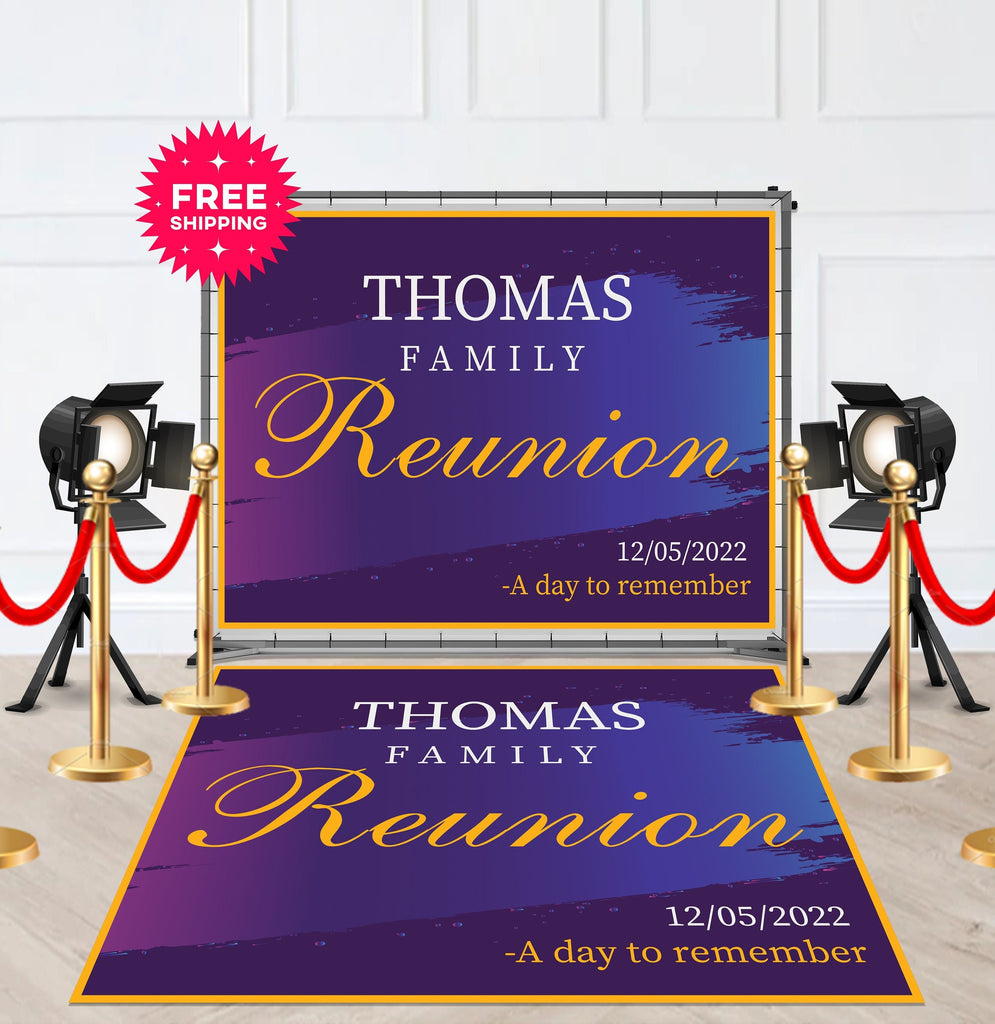 Purple Family Reunion Party Floor Decal Runner, Floor Decal for Party Decor, Custom buy Removable Vinyl Floor Decal, Personalized Picture Mat